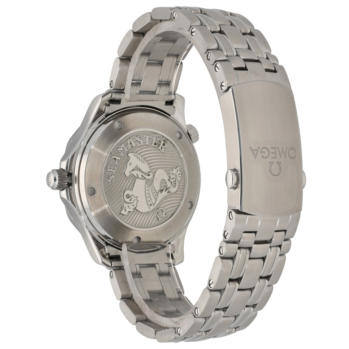 Omega Seamaster 212.30.41.20.01.003, 41mm stainless steel case and link bracelet, rear angle