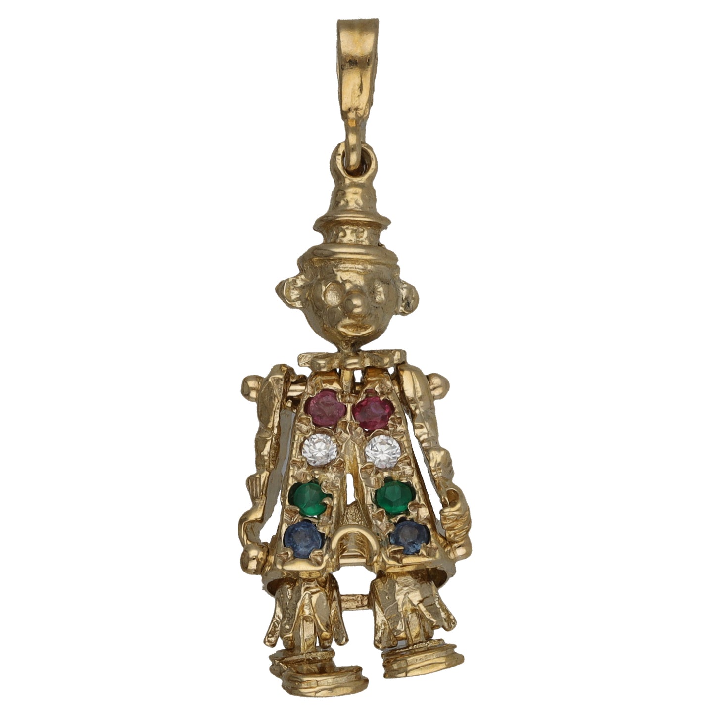 9ct Gold Ruby & Sapphire & Emerald & Cubic Zirconia Clown Pendant