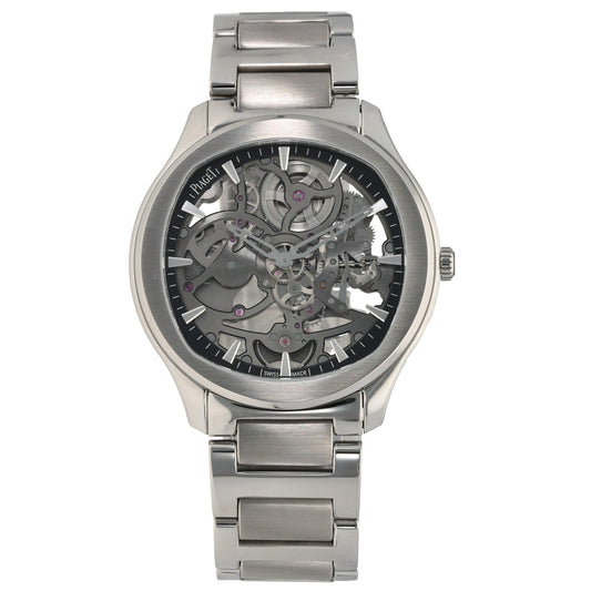 Piaget Polo Skeleton G0A45001, skeleton dial with stainless steel case and bracelet with crown.