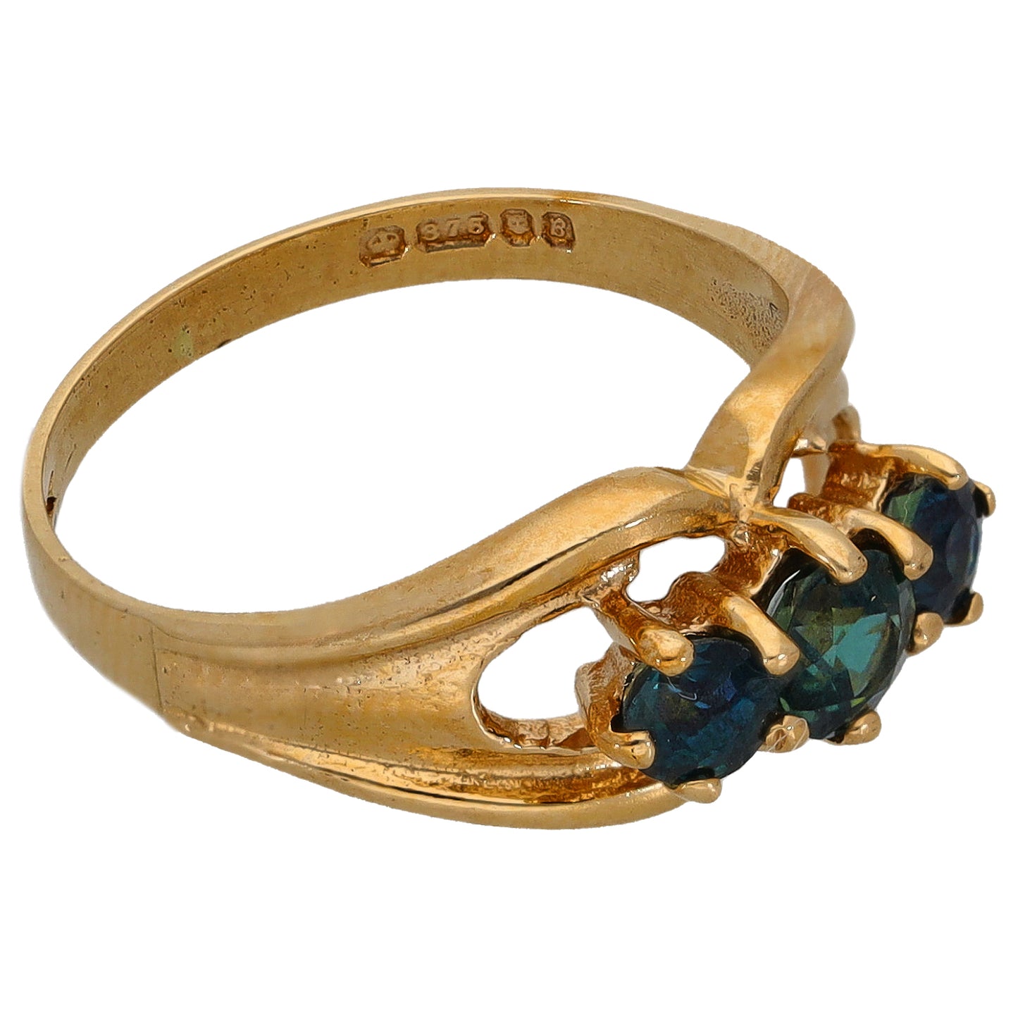 9ct Gold Sapphire Three Stone Ring Size L
