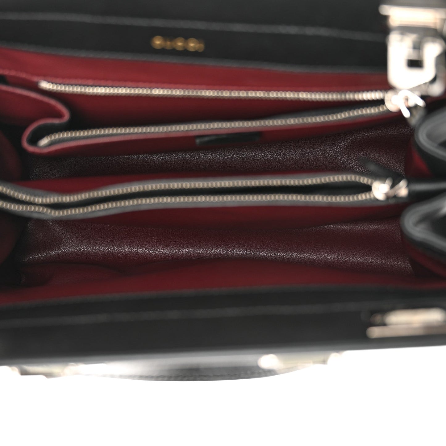 Gucci Zumi Diagonal Stripe Top Handle Calfskin Leather Bag - Black & Beige