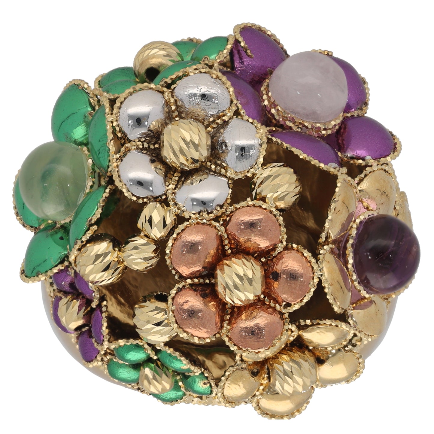 18ct Gold Amethyst, Rose Quartz & Green Quartz Dress/Cocktail Ring Size S