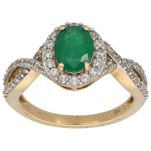 9ct Gold Emerald & Cubic Zirconia Dress/Cocktail Ring Size O