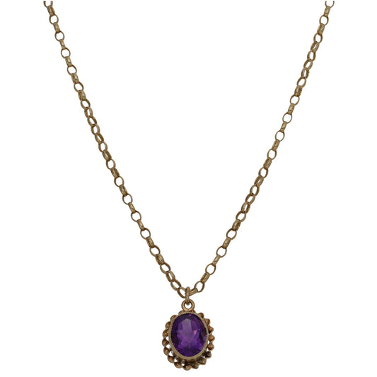 9ct gold amethyst pendant necklace with round purple single stone
