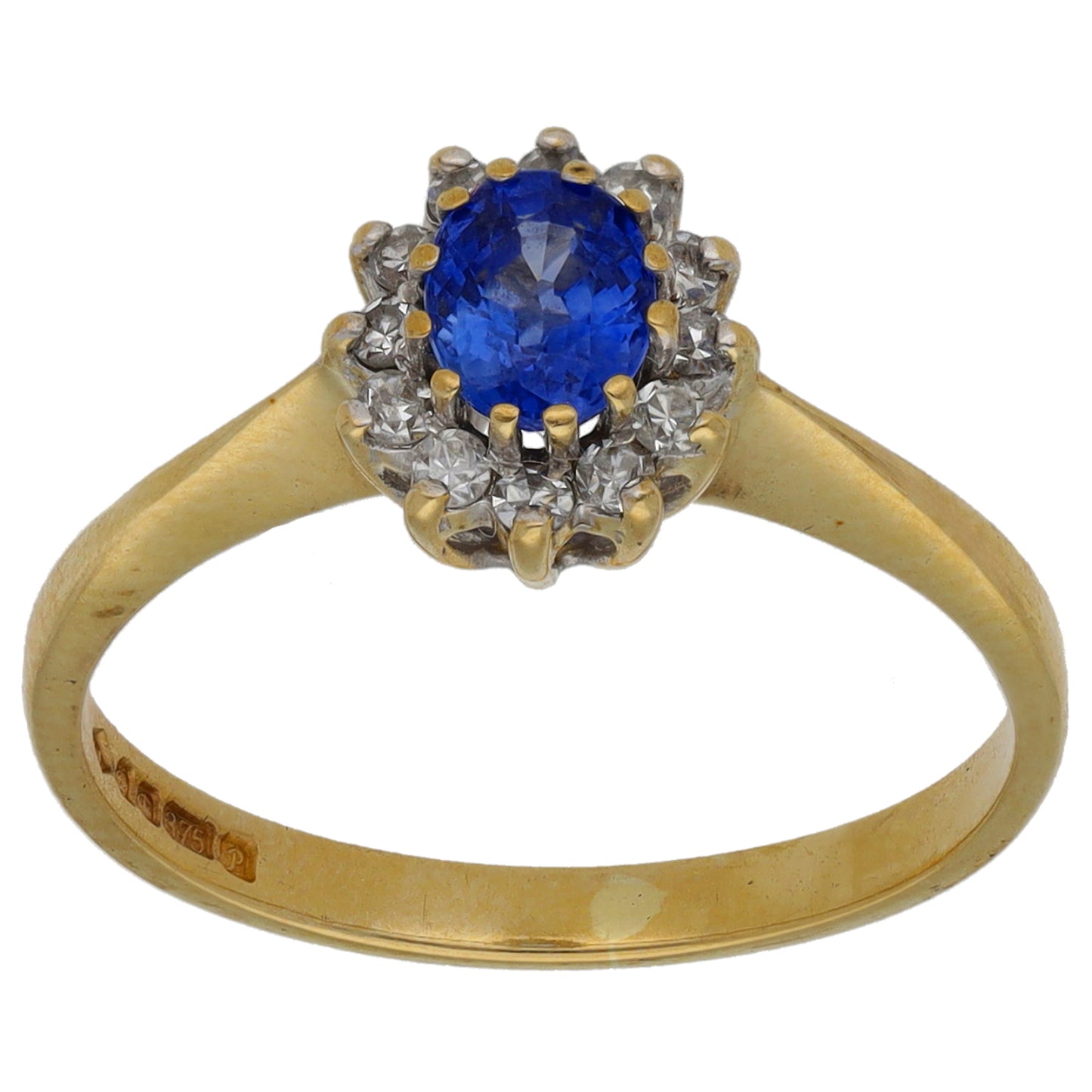 9ct Gold Sapphire & 0.12ct Diamond Dress/Cocktail Ring Size K