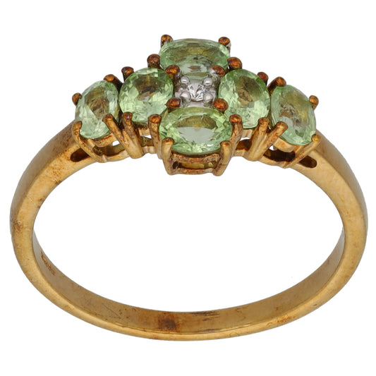 9ct Gold Tourmaline & Imitation Gems Dress/Cocktail Ring Size P