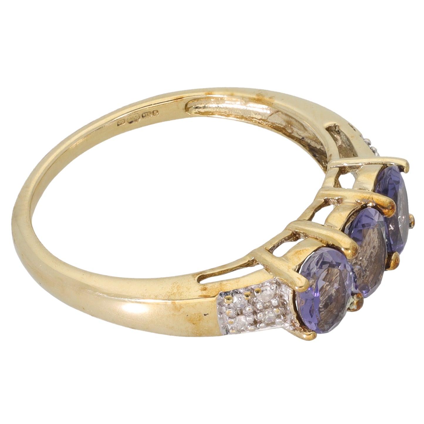 9ct Gold Iolite & 0.04ct Diamond Dress/Cocktail Ring Size P
