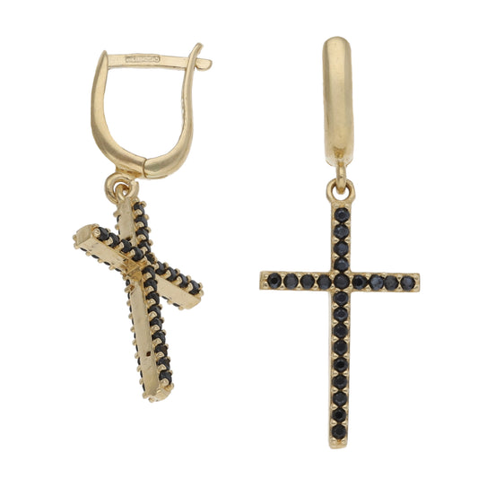 14ct Gold Imitation Gems Cross Drop Earrings