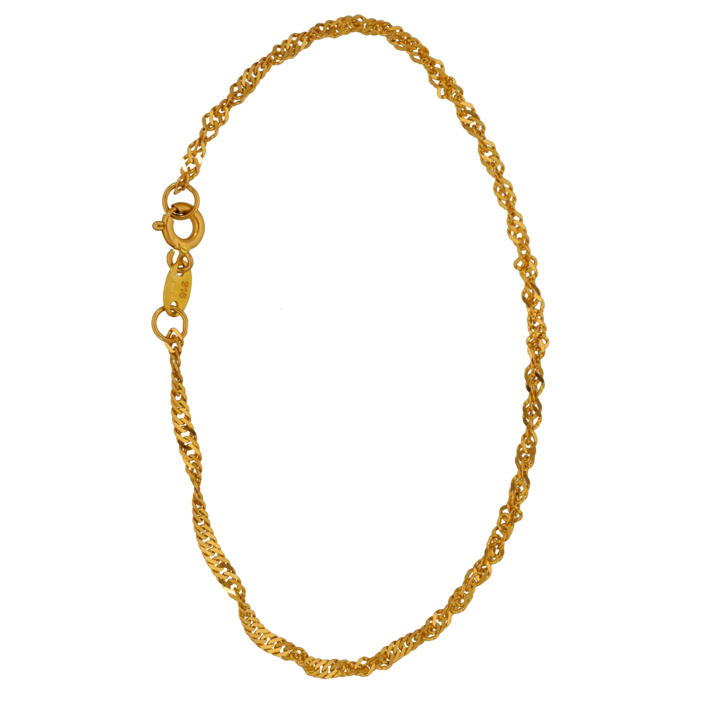 Gold fancy chain bracelet with loop-and-ring clasp detail
