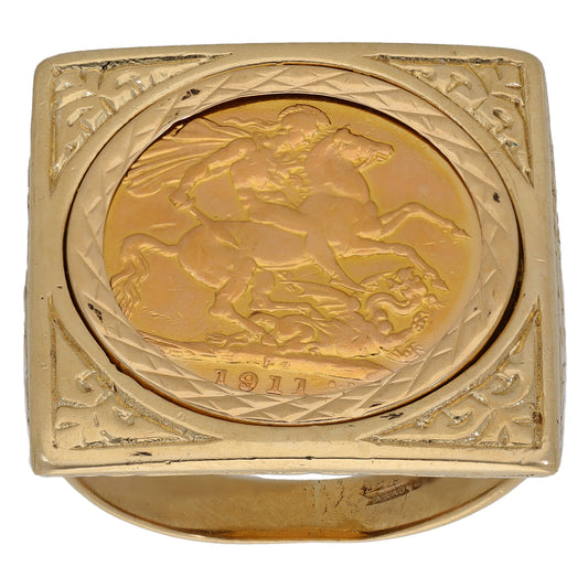 9ct Gold Full Sovereign Coin Ring Size V