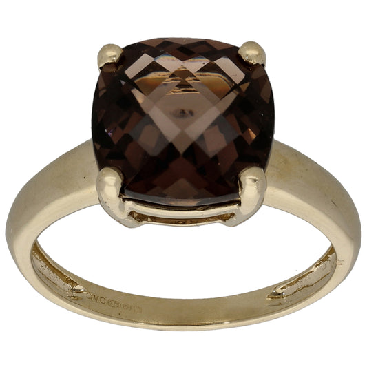 9ct Gold Smoky Quartz Single Stone Ring Size N