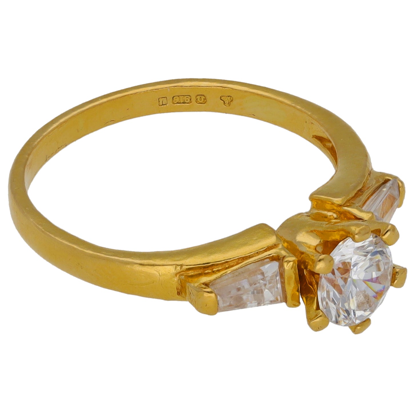 22ct Gold Cubic Zirconia Single Stone Ring With Accents Size K