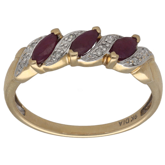 9ct Gold Ruby & 0.04ct Diamond Dress/Cocktail Ring Size R