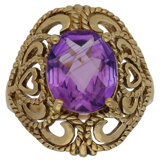 9ct Gold Amethyst Single Stone Ring Size N