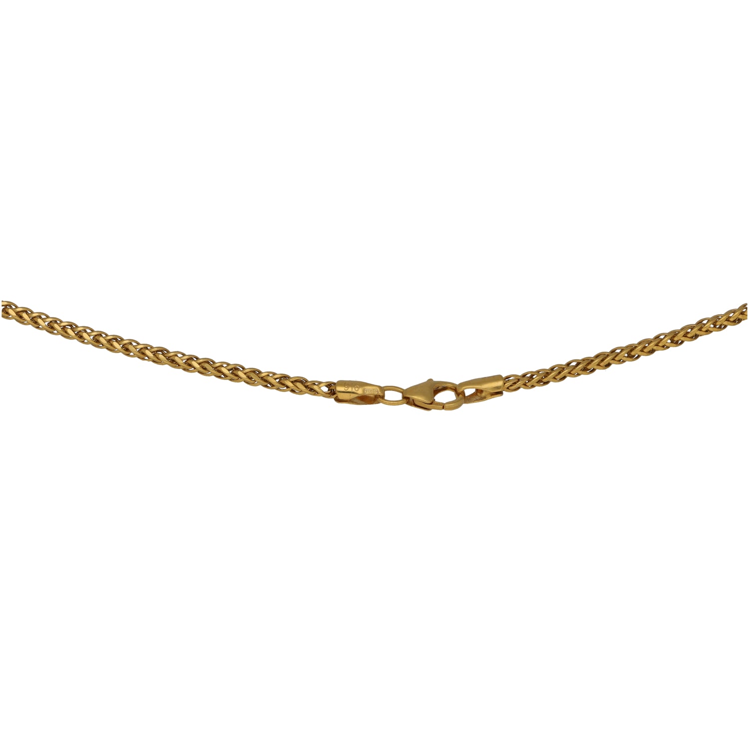 Gold rope chain necklace with clasp and interlocking links, 22 inch