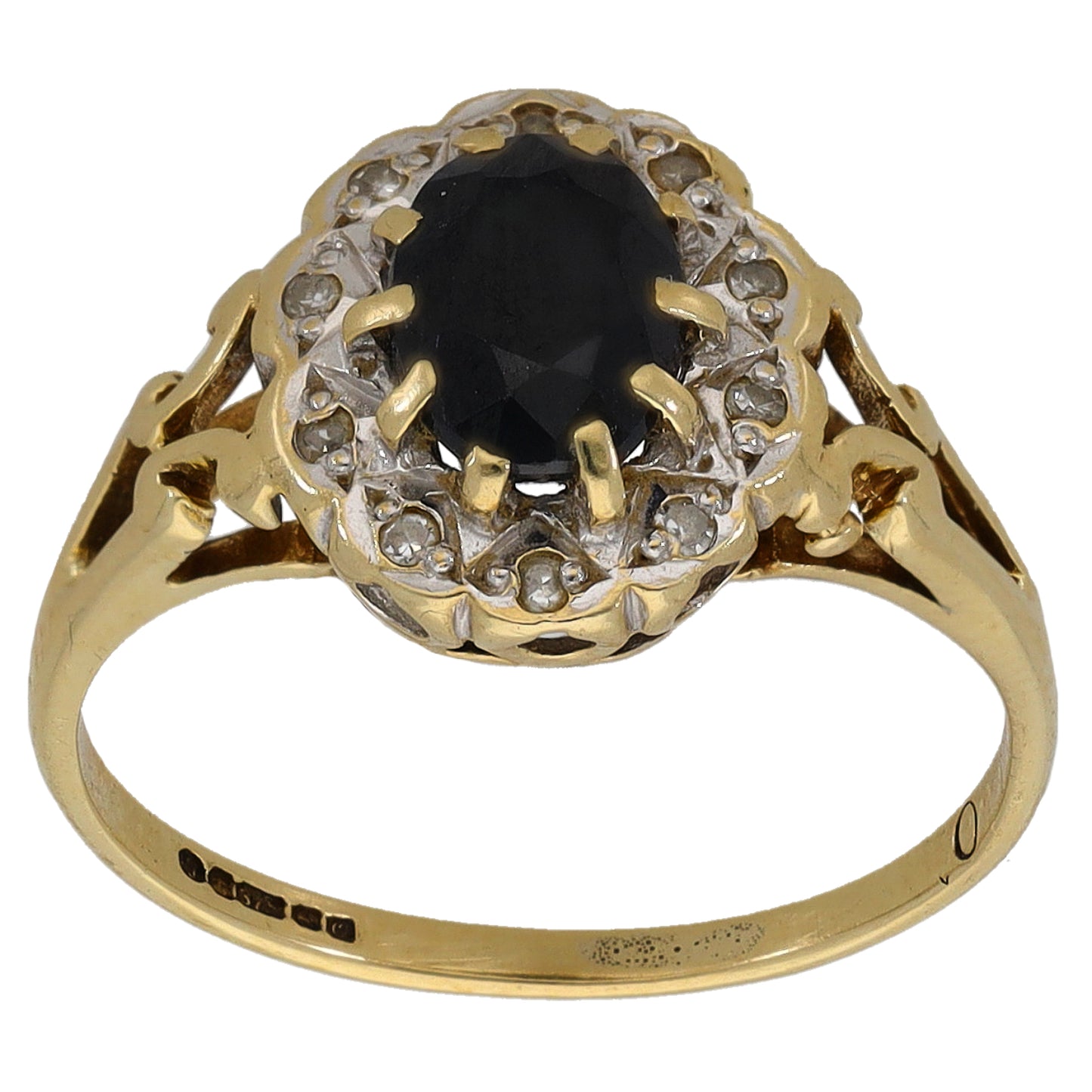 9ct Gold Sapphire & 0.05ct Diamond Dress/Cocktail Ring Size L