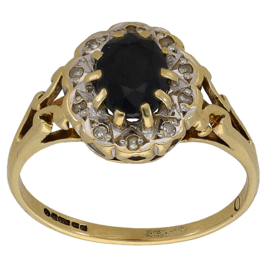 9ct Gold Sapphire & 0.05ct Diamond Dress/Cocktail Ring Size L