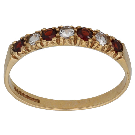 9ct Gold Garnet & Cubic Zirconia Half Eternity Ring Size N