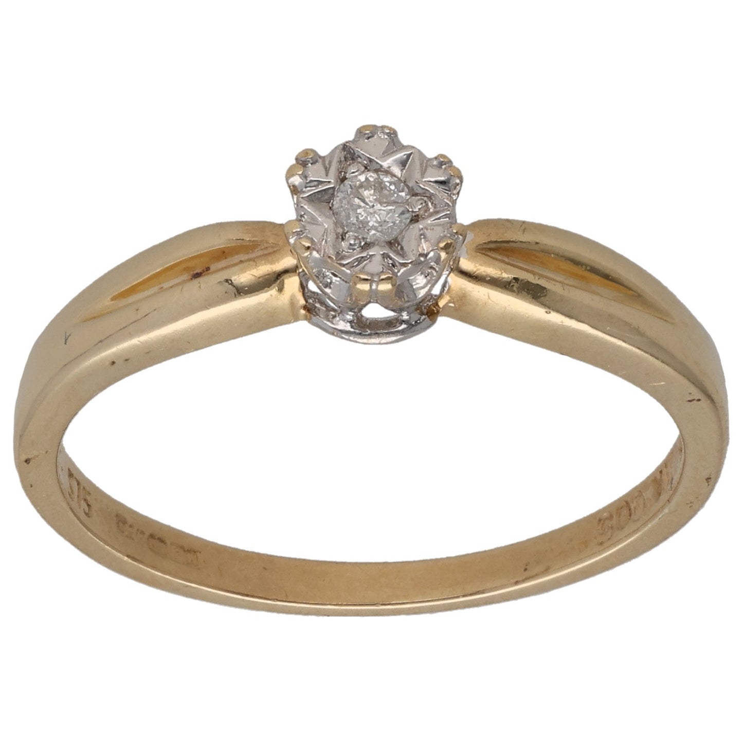 9ct Gold 0.05ct Diamond Solitaire Ring Size O