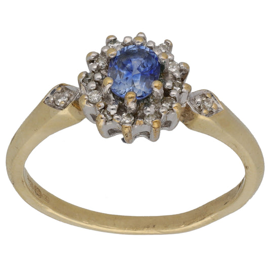 9ct Gold Sapphire & 0.07ct Diamond Dress/Cocktail Ring Size N