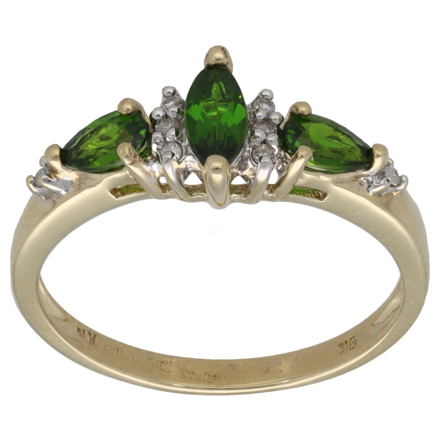 9ct Gold Diopside & 0.04ct Diamond Dress/Cocktail Ring Size N