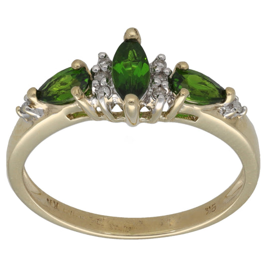 9ct Gold Diopside & 0.04ct Diamond Dress/Cocktail Ring Size N