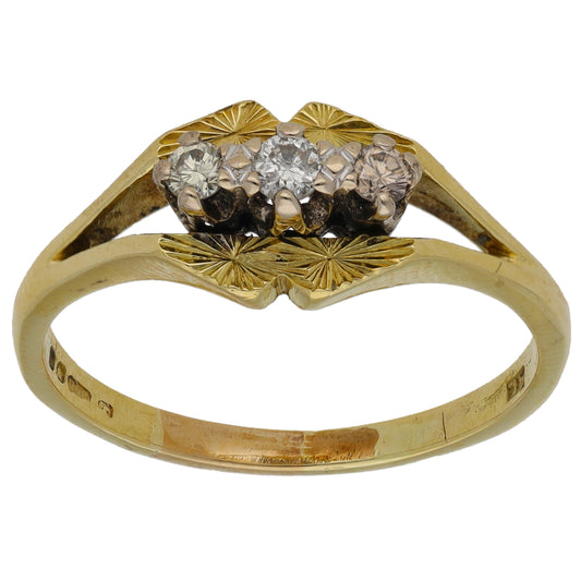 18ct Gold 0.12ct Diamond Trilogy Ring Size R
