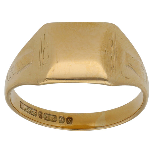 9ct Gold Patterned Signet Ring Size T