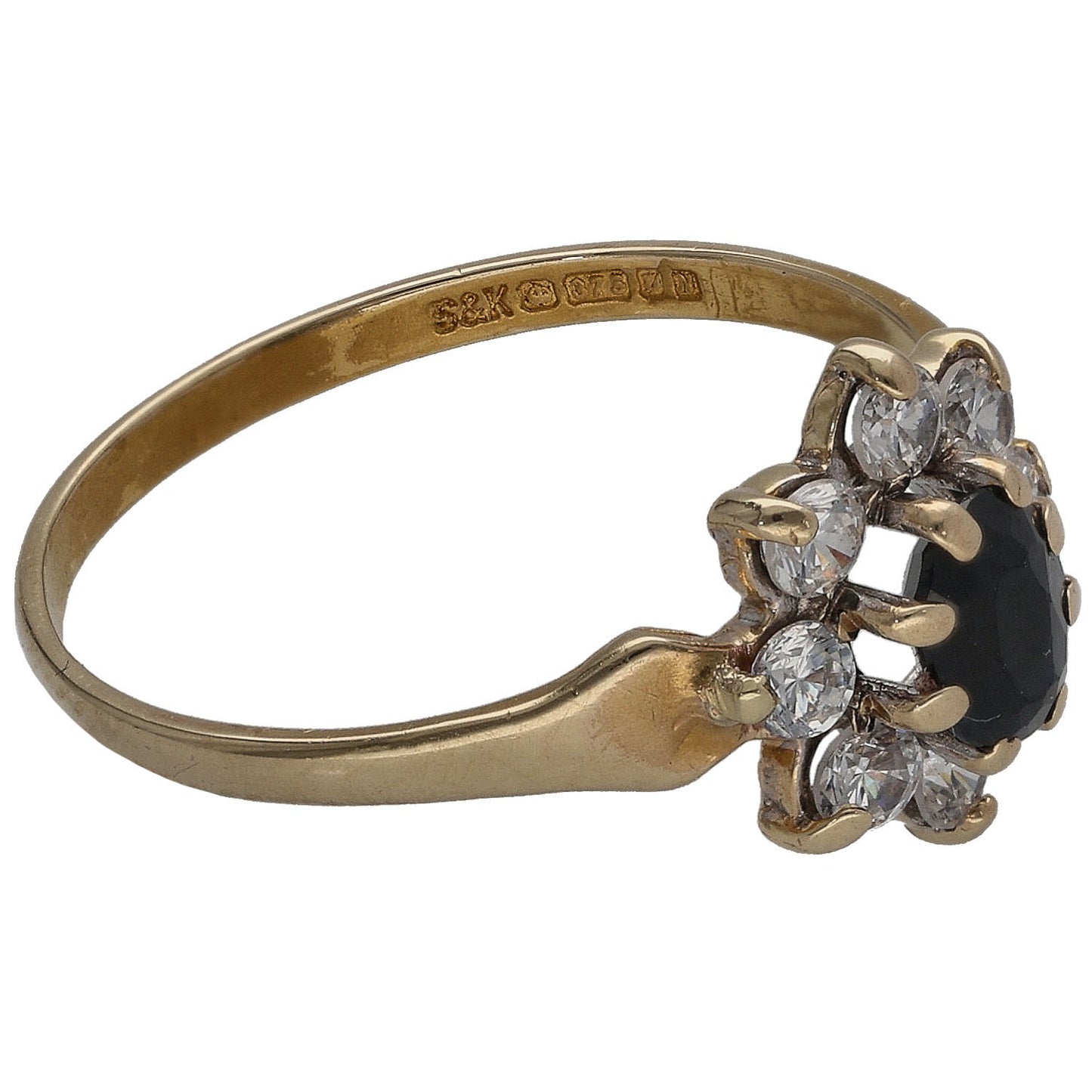 9ct Gold Sapphire & Cubic Zirconia Single Stone Ring With Accents Size L
