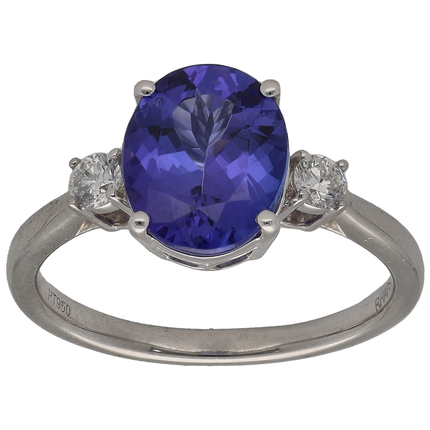 Platinum Tanzanite & 0.16ct Diamond Three Stone Ring Size N