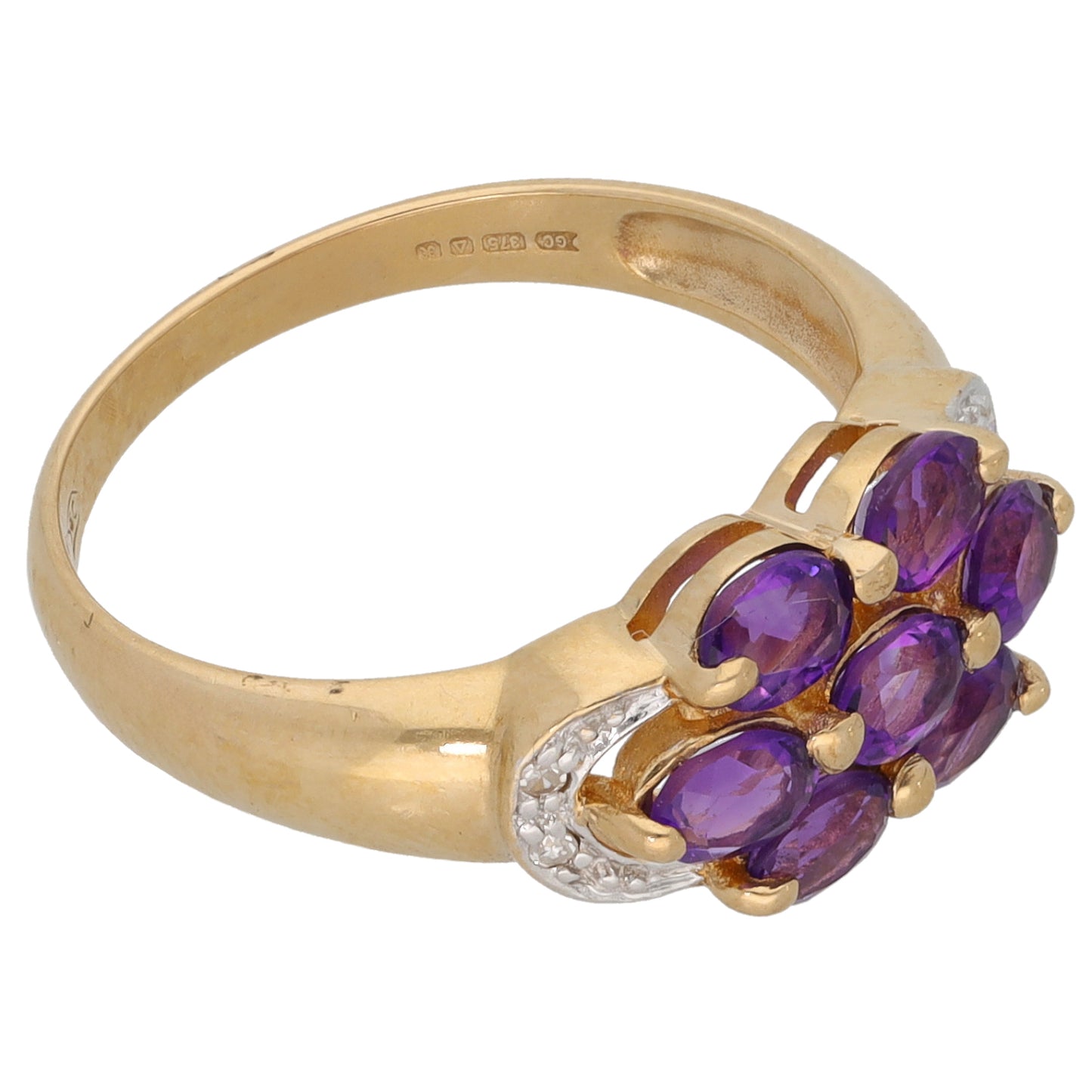 9ct Gold Amethyst & 0.02ct Diamond Dress/Cocktail Ring Size N