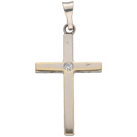 9ct White Gold 0.02ct Diamond Cross Pendant