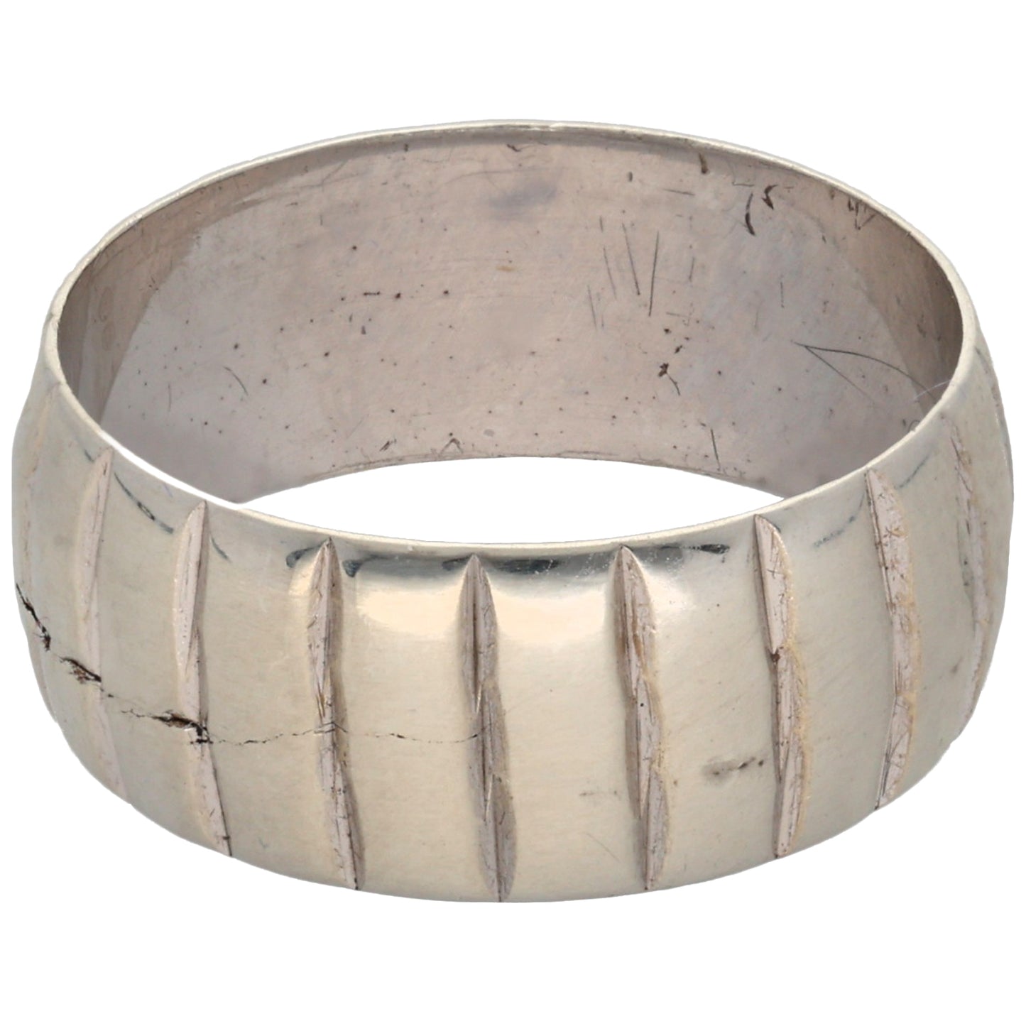 9ct White Gold Patterned Wedding Ring Size O
