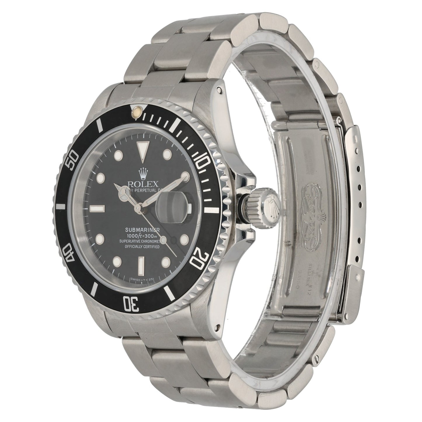 Rolex Submariner 16610, black dial and black bezel, with stainless steel case, crown and bracelet, front angle  image