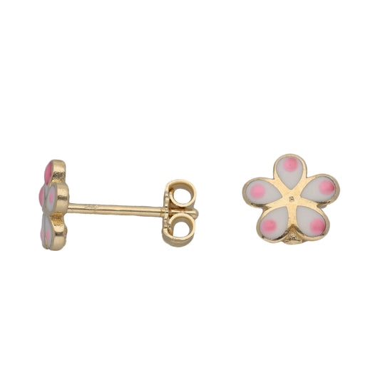 New 14ct Gold Enamel Flower Stud Earrings