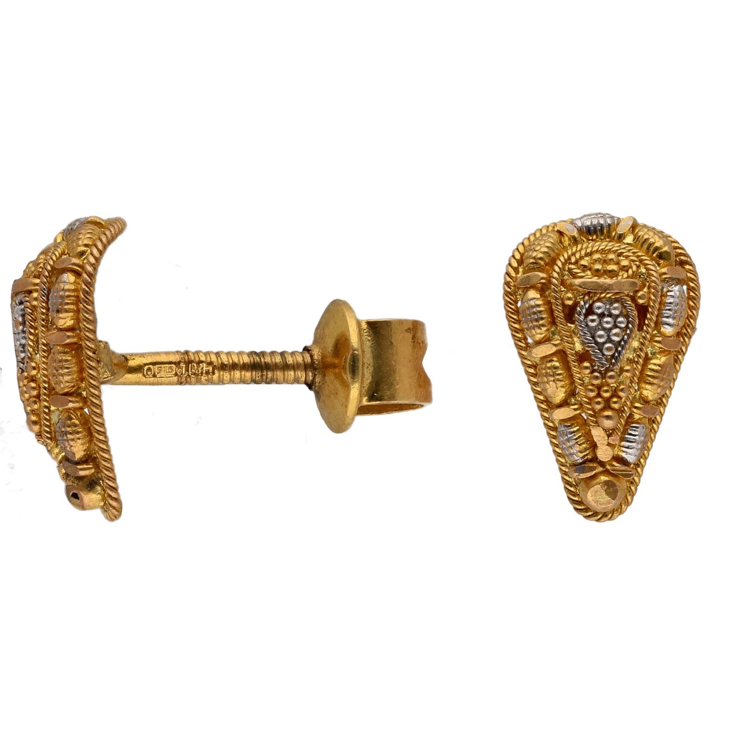22ct Bi-Colour Gold Stud Earrings