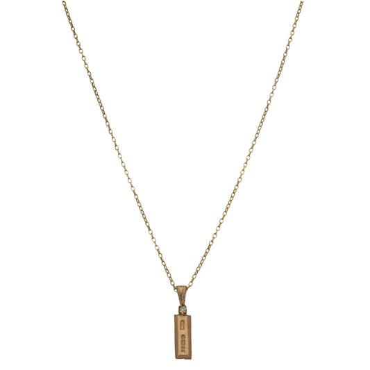 9ct Gold 0.02ct Diamond Ingot Pendant With Chain