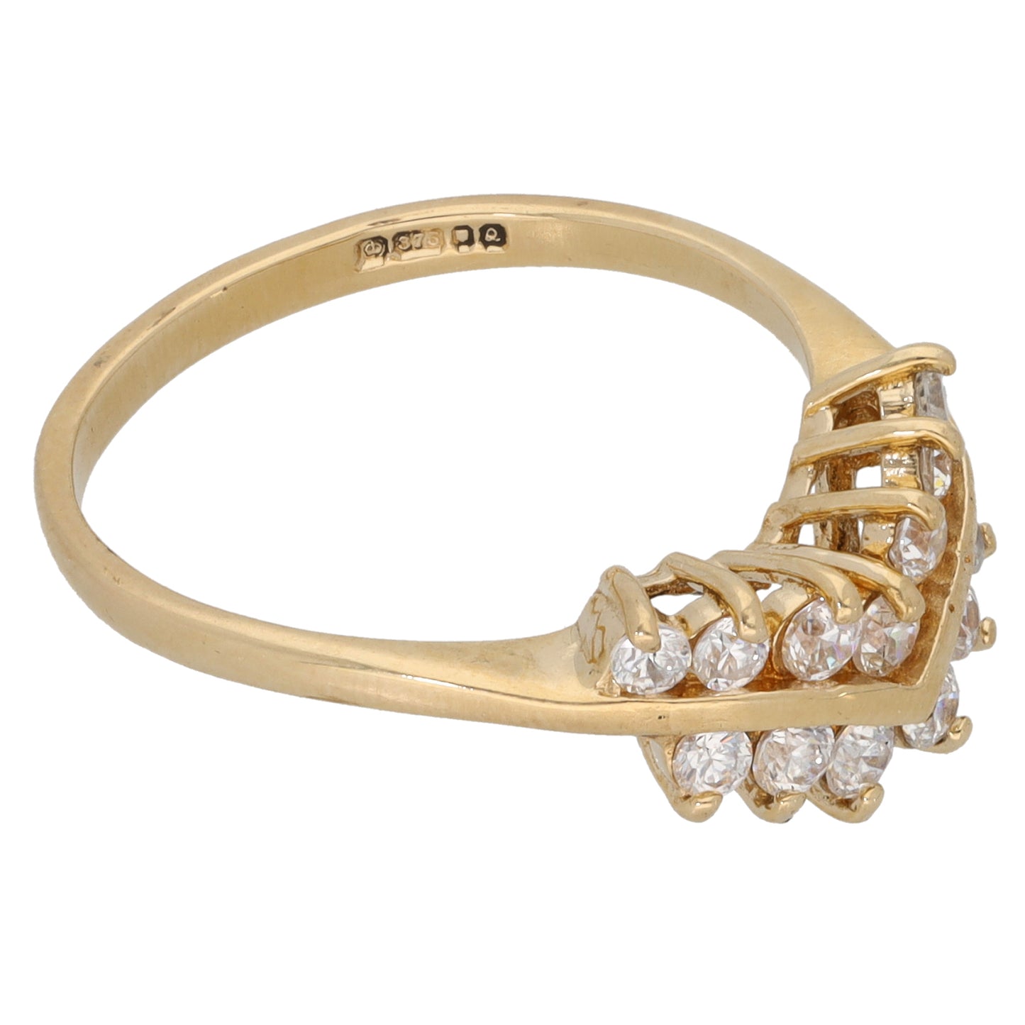 9ct Gold Cubic Zirconia Wishbone Ring Size Q
