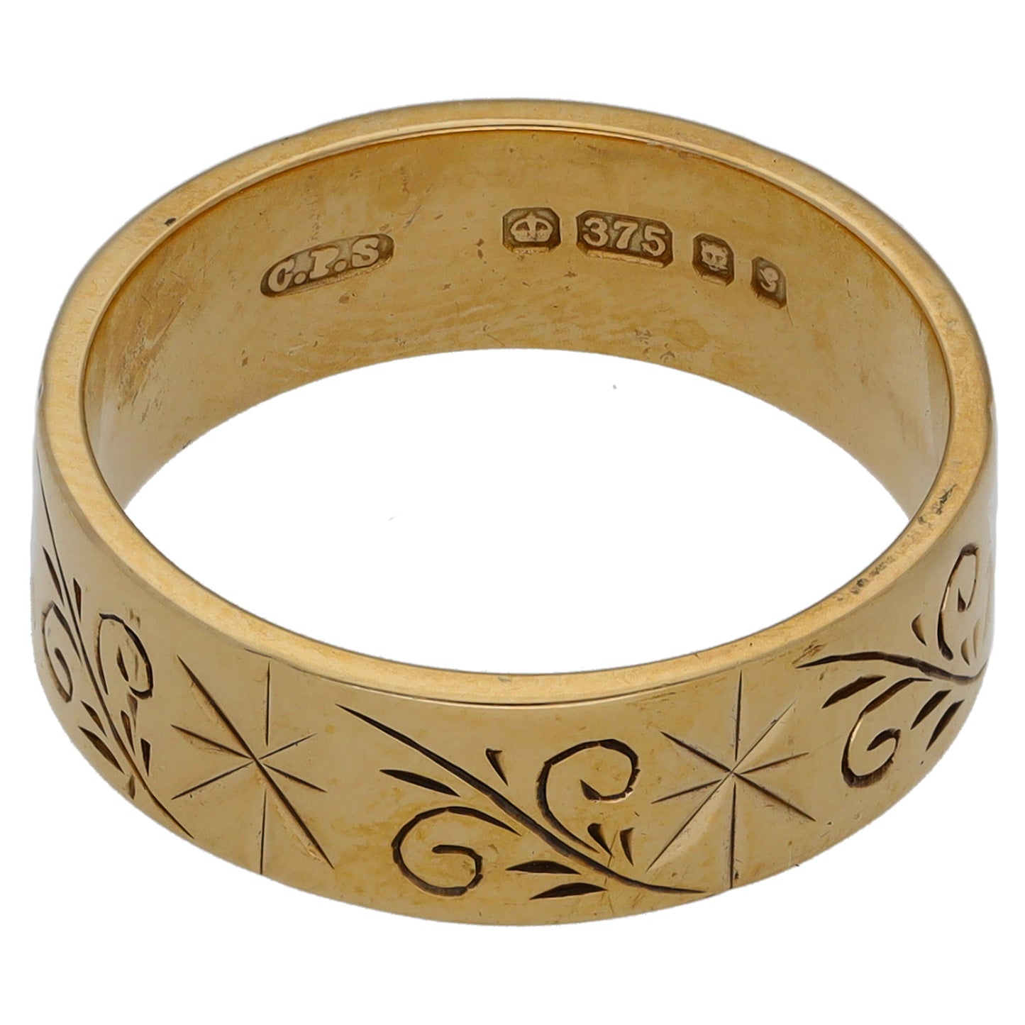 9ct Gold Patterned Wedding Ring Size N