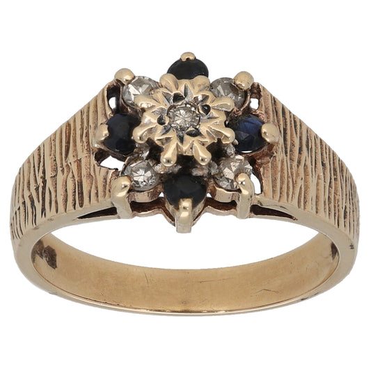 9ct Gold Sapphire & 0.10ct Diamond Dress/Cocktail Ring Size L