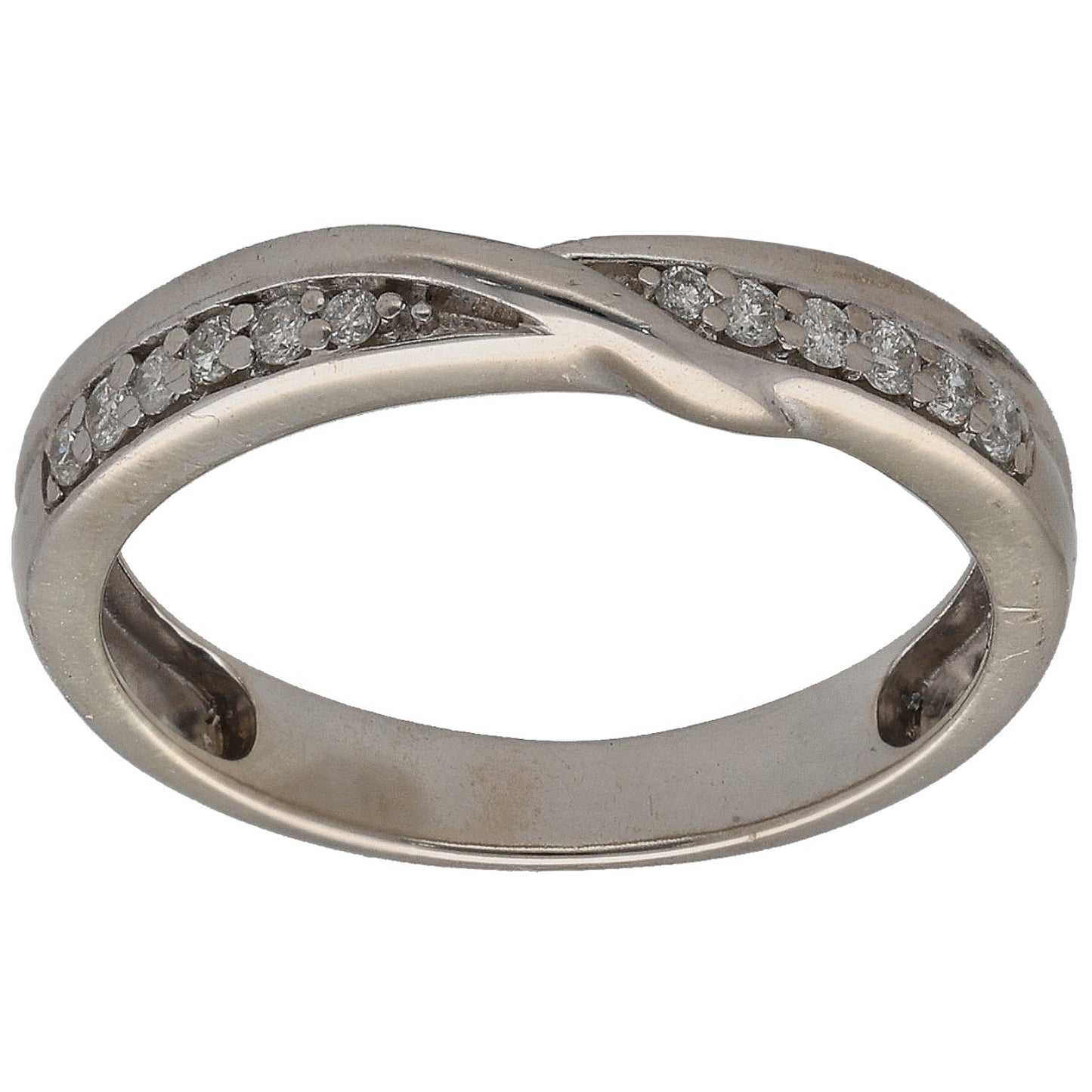 9ct white gold diamond dress ring with crossover band, size K