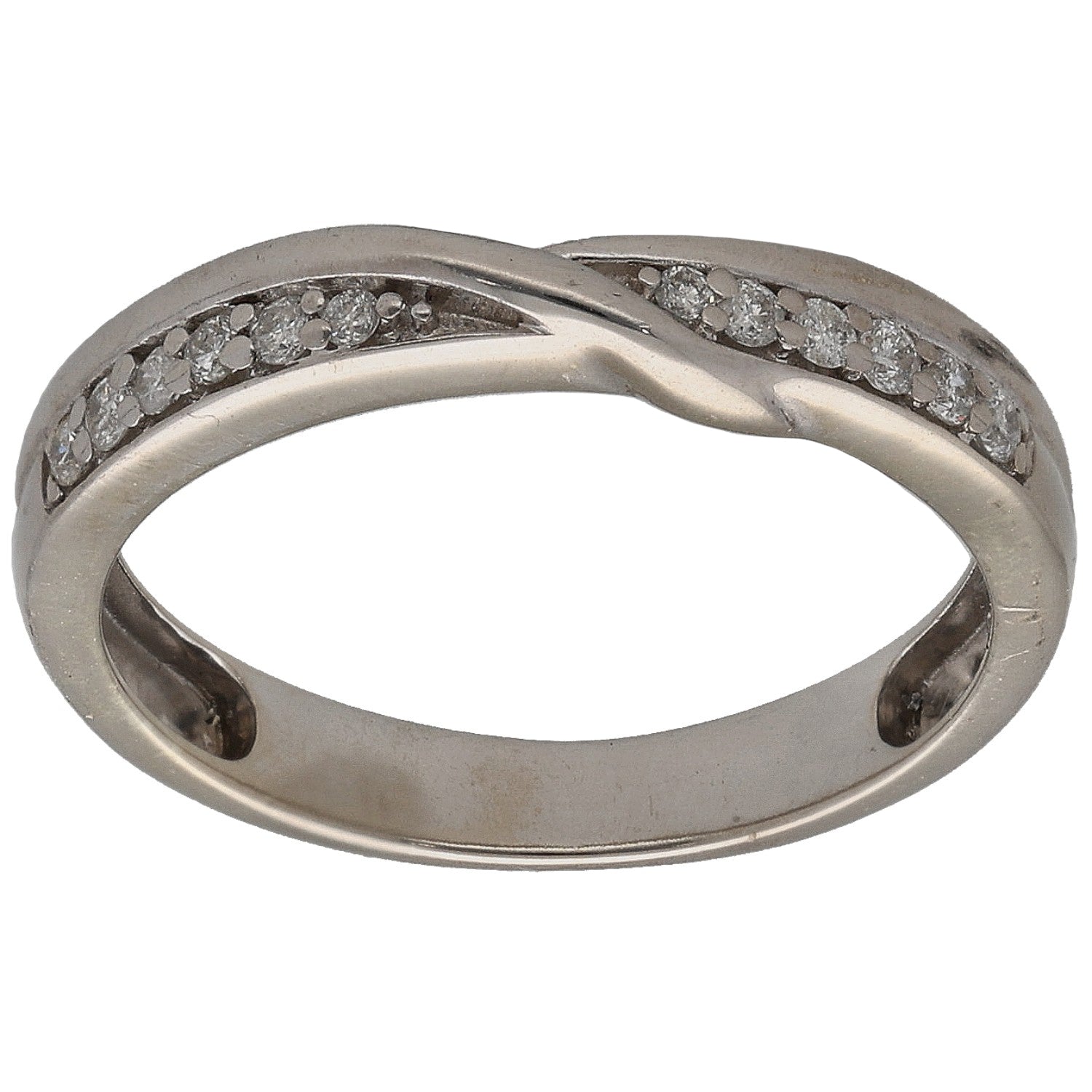 9ct white gold diamond dress ring with crossover band, size K