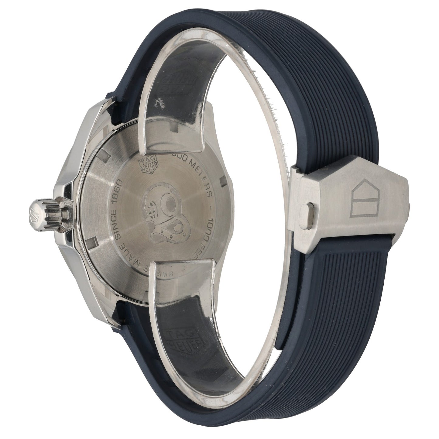 Tag Heuer Aquaracer WAY111C, stainless steel watch with navy rubber bracelet