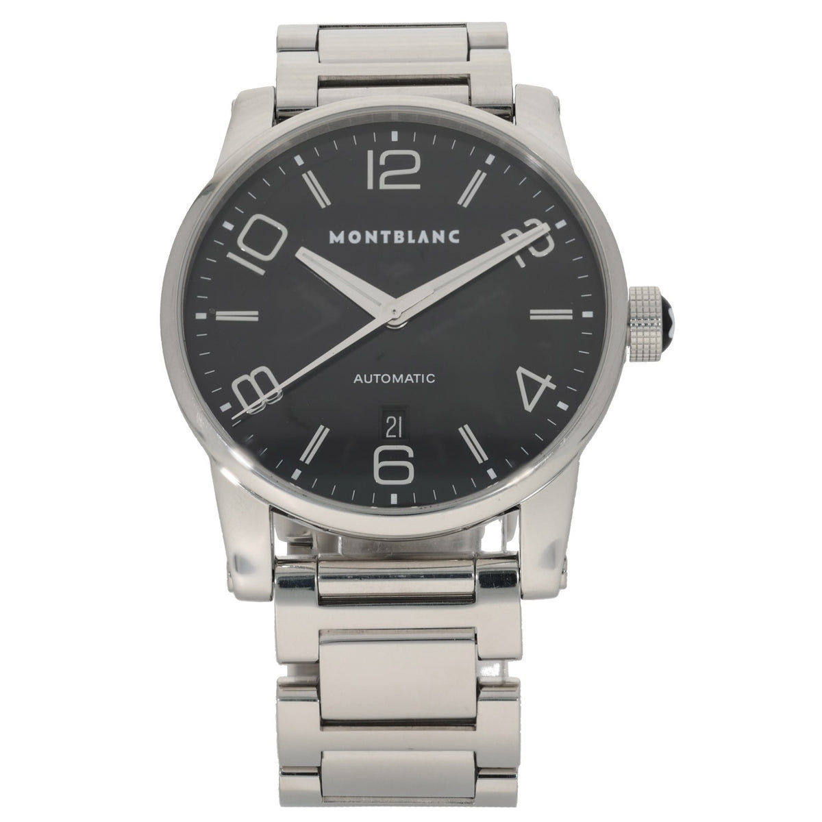 Montblanc Timewalker 7070, black dial inside 40mm stainless case and bracelet, front on image