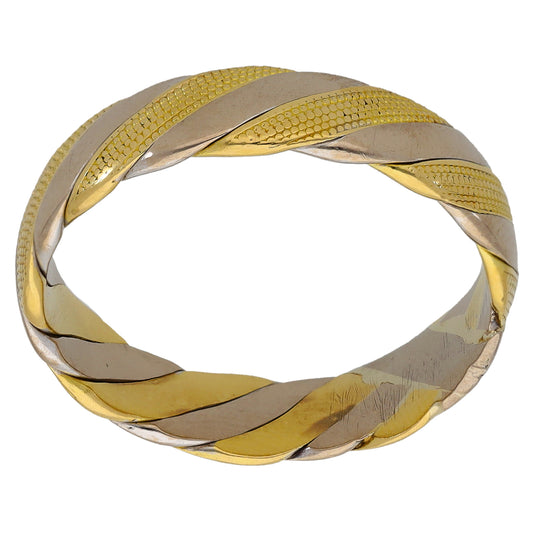 18ct Bi-Colour Gold Patterned Wedding Ring Size W