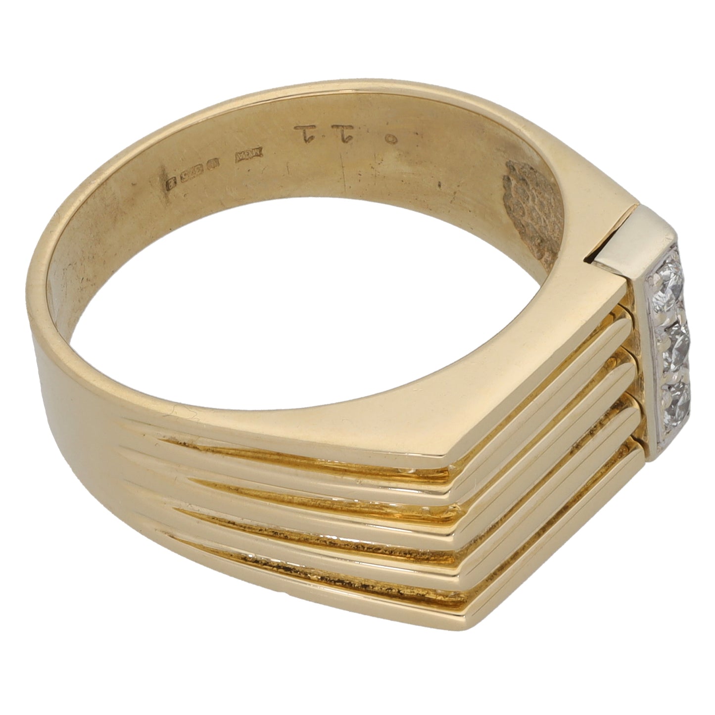 9ct Bi-Colour Gold 0.11ct Diamond Patterned Signet Ring Size V