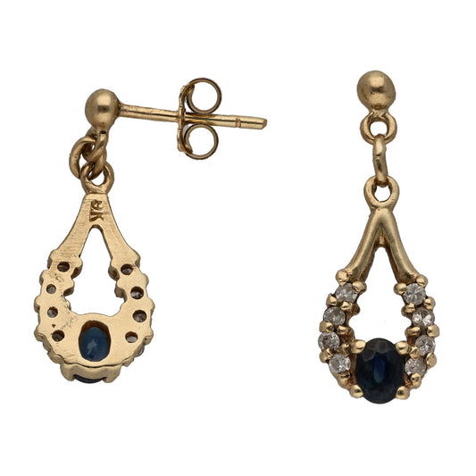 9ct Gold Sapphire & 0.16ct Diamond Drop Earrings