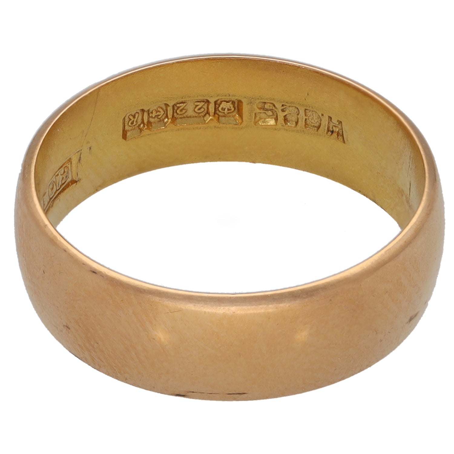 22ct Gold wedding ring with engraved inside band, smooth outer profile