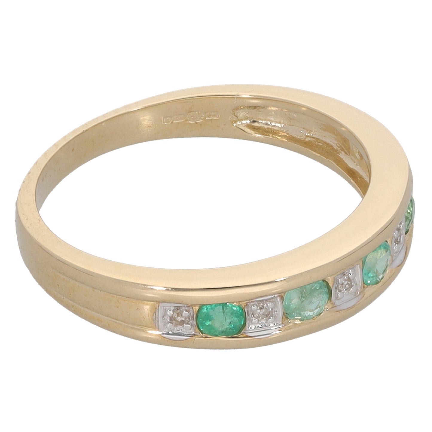 New 9ct Gold Diamond & Emerald Half Eternity Ring Size M-P