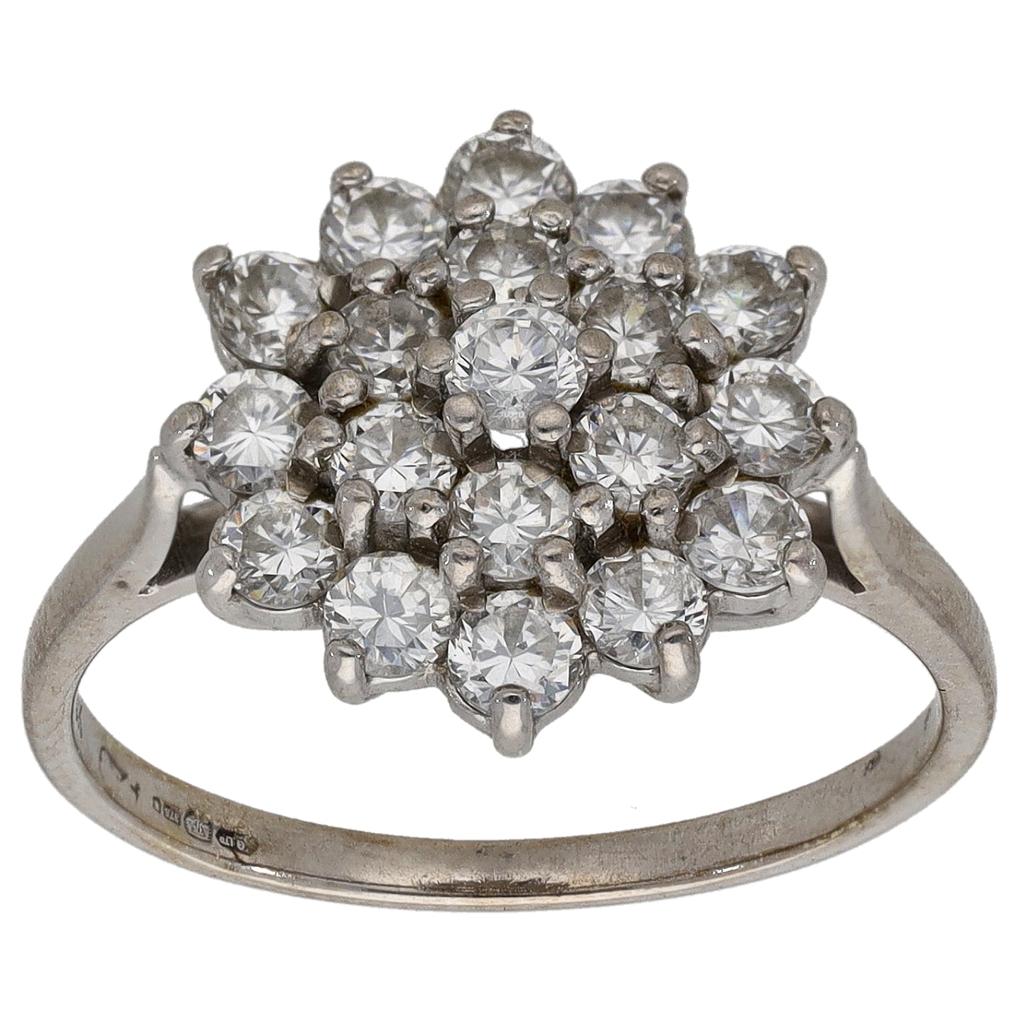 9ct White Gold Cubic Zirconia Cluster Ring Size N